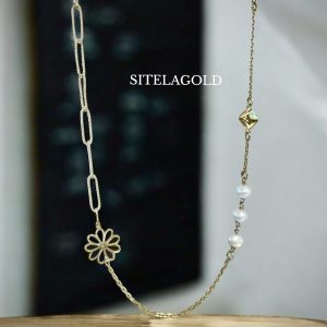 Златно колие с цвете и перли SITELAGOLD